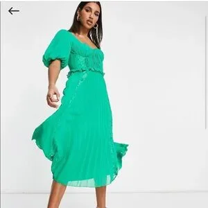 green emerald velvet dress Marina Women's Sleeveless Pleated Dress, Green, 4 main image 0